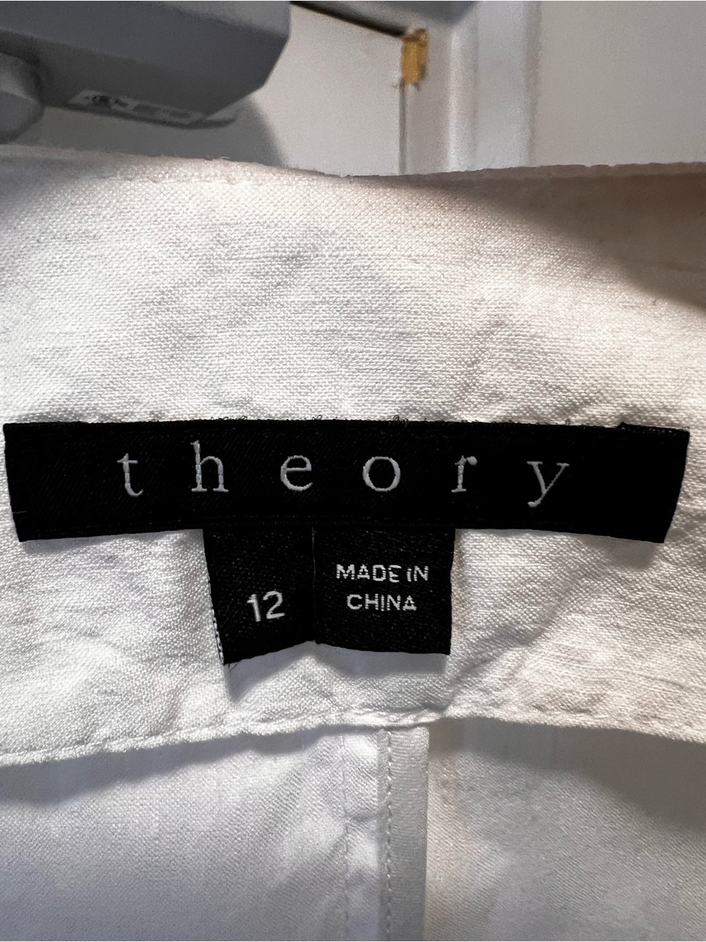 THEORY Collarless Open Front Linen Blend Blazer Jacket White 3/4 Sleeve size 12 - Picture 4 of 8